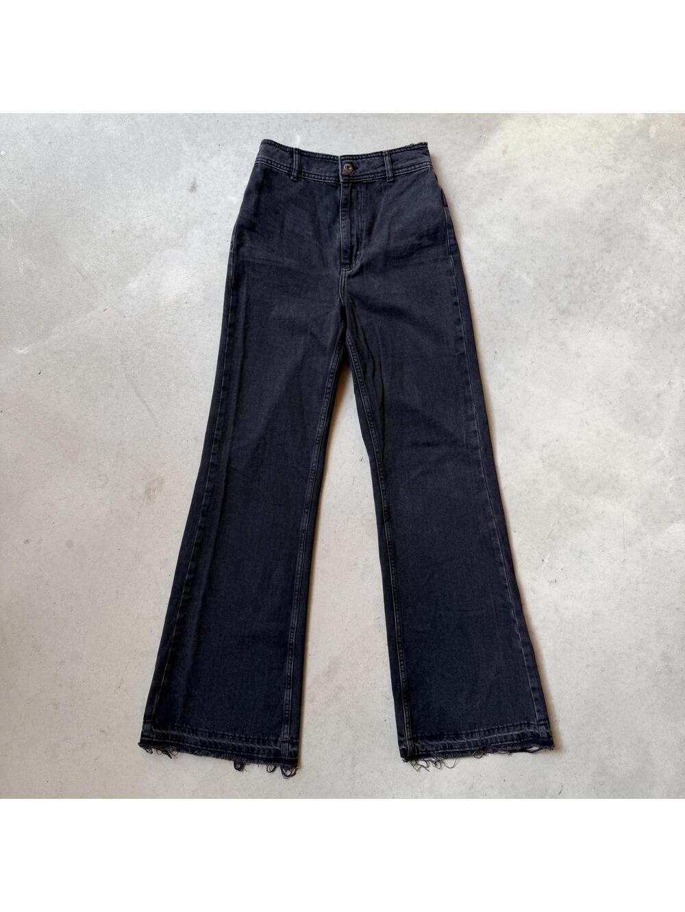 Free People Black High-Waisted Wide Leg Jeans with Raw Hem Tall